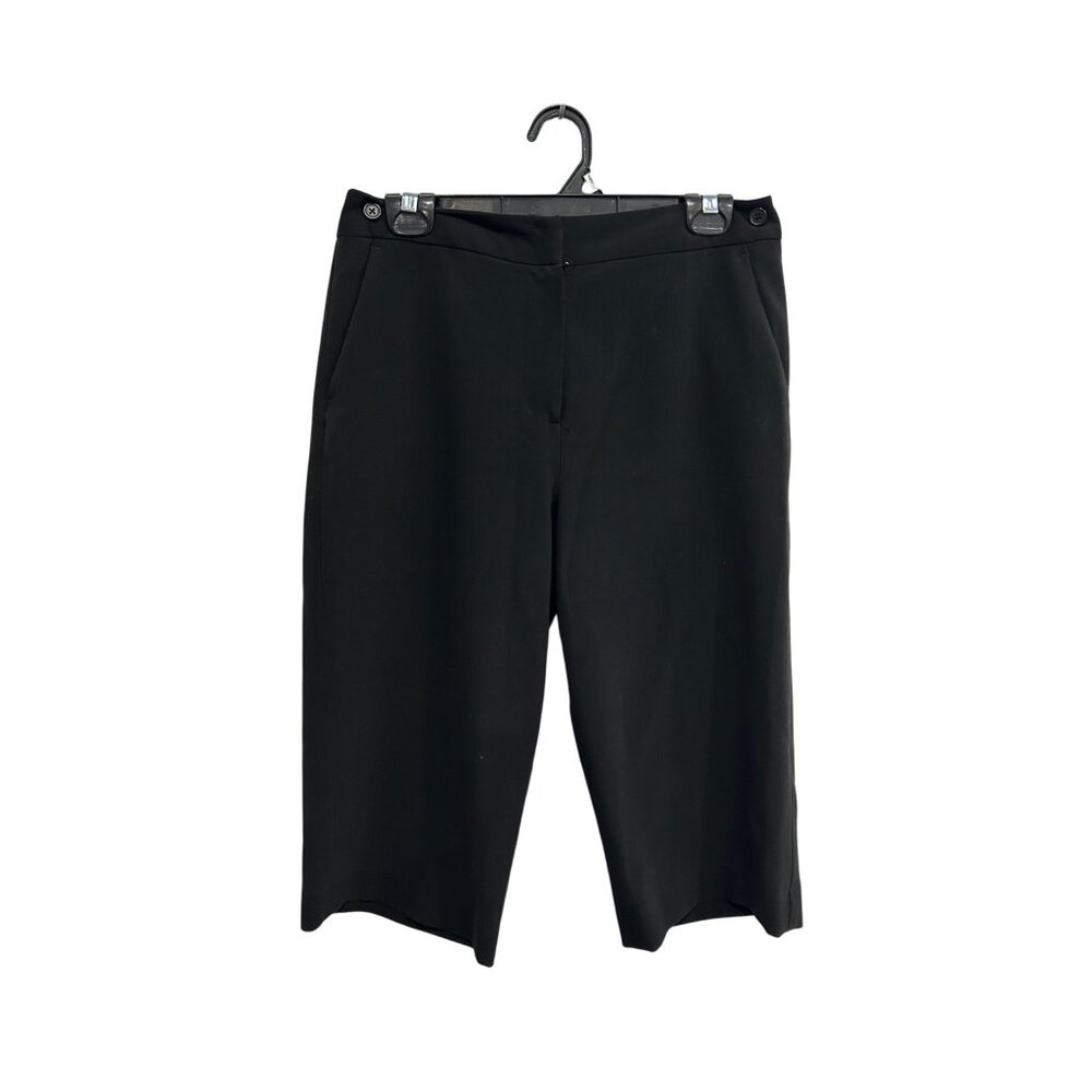 Larry Levine Stretch Bermuda Shorts Black Sz 8 Flat Front Cropped Capri Casual